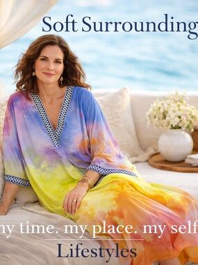 Soft Surroundings Maxi Kaftan Cover Up Dress L/XL Caftan Colorful Beachy Boho